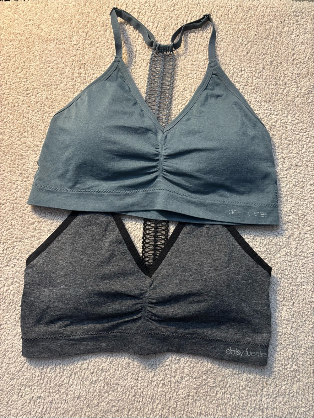 Daisy Fuentes Teal and Charcoal Seamless Bralette Duo